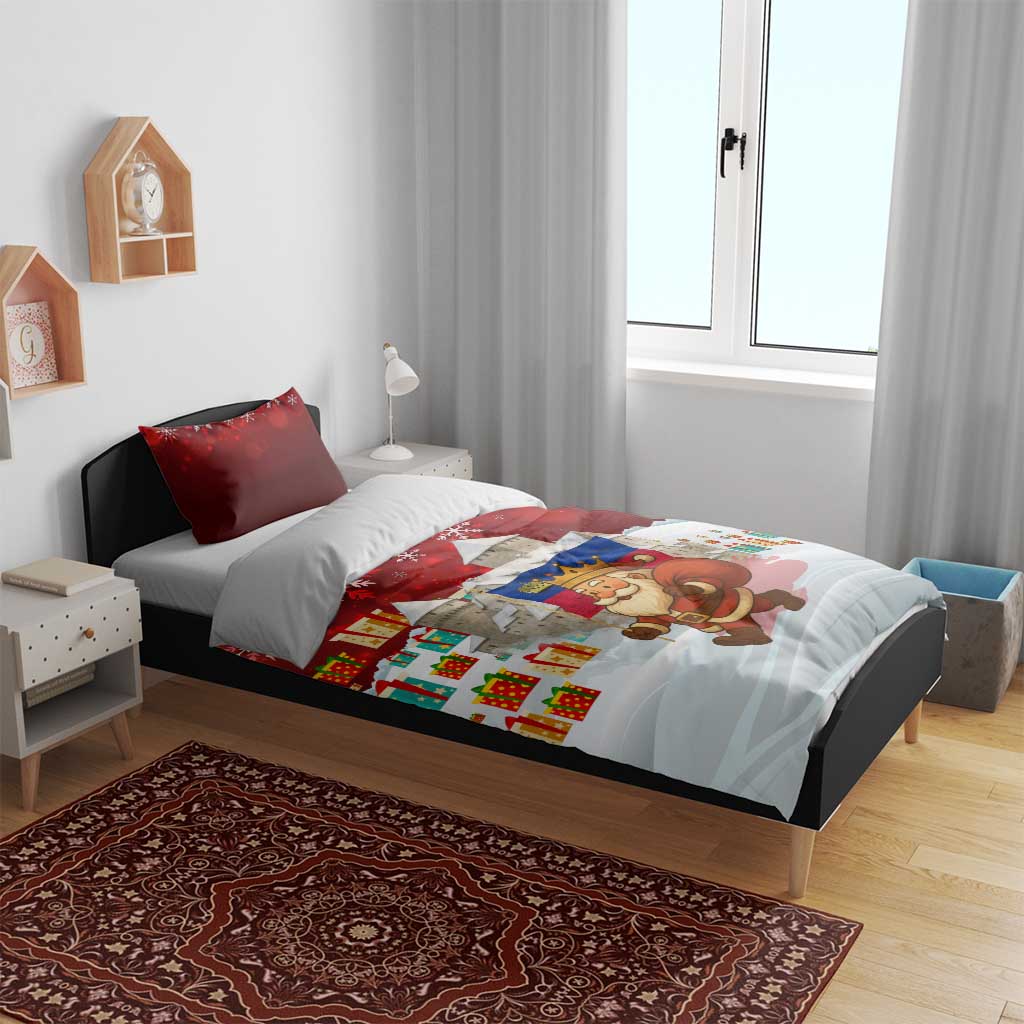 Liechtenstein Christmas Bedding Set with Santa Claus Castle Snowflakes and National Flag - Wonder Print Shop