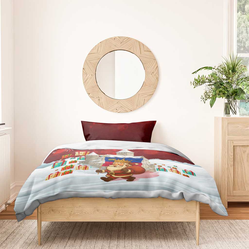 Liechtenstein Christmas Bedding Set with Santa Claus Castle Snowflakes and National Flag - Wonder Print Shop