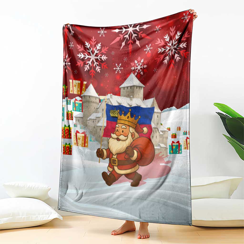 Liechtenstein Christmas Blanket with Santa Claus Castle Snowflakes and National Flag - Wonder Print Shop