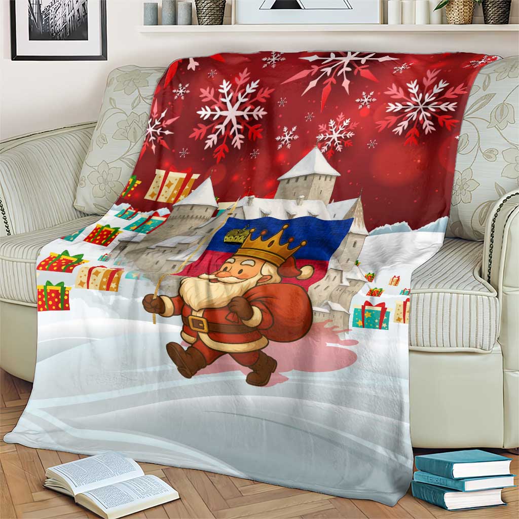 Liechtenstein Christmas Blanket with Santa Claus Castle Snowflakes and National Flag - Wonder Print Shop