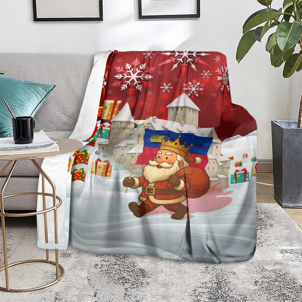Liechtenstein Christmas Blanket with Santa Claus Castle Snowflakes and National Flag - Wonder Print Shop
