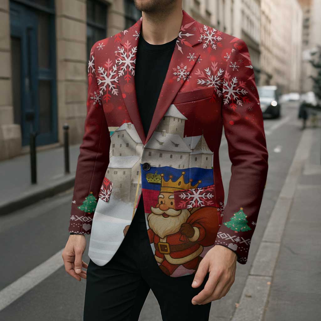 Liechtenstein Christmas Blazer with Santa Claus Castle Snowflakes and National Flag - undefined