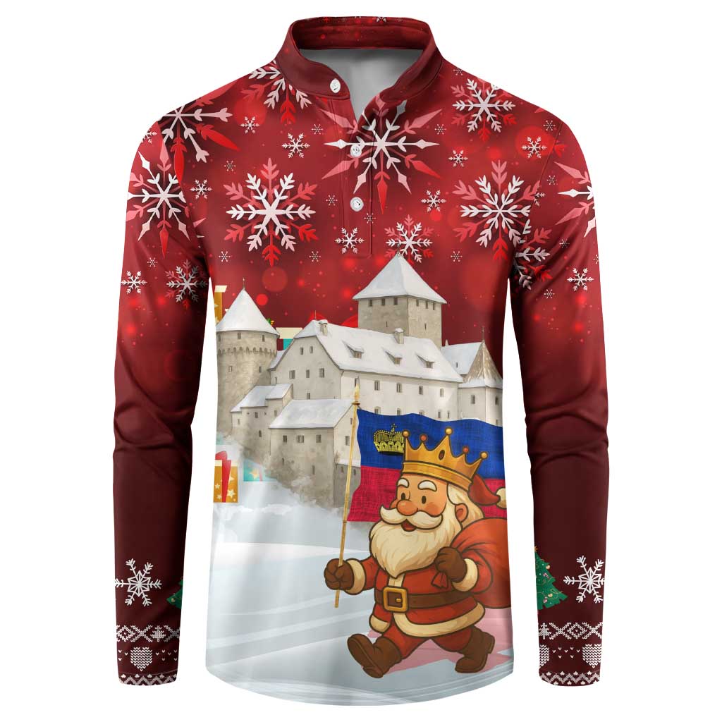 Liechtenstein Christmas Button Sweatshirt with Santa Claus Castle Snowflakes and National Flag - Wonder Print Shop