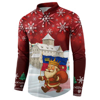 Liechtenstein Christmas Button Sweatshirt with Santa Claus Castle Snowflakes and National Flag - Wonder Print Shop