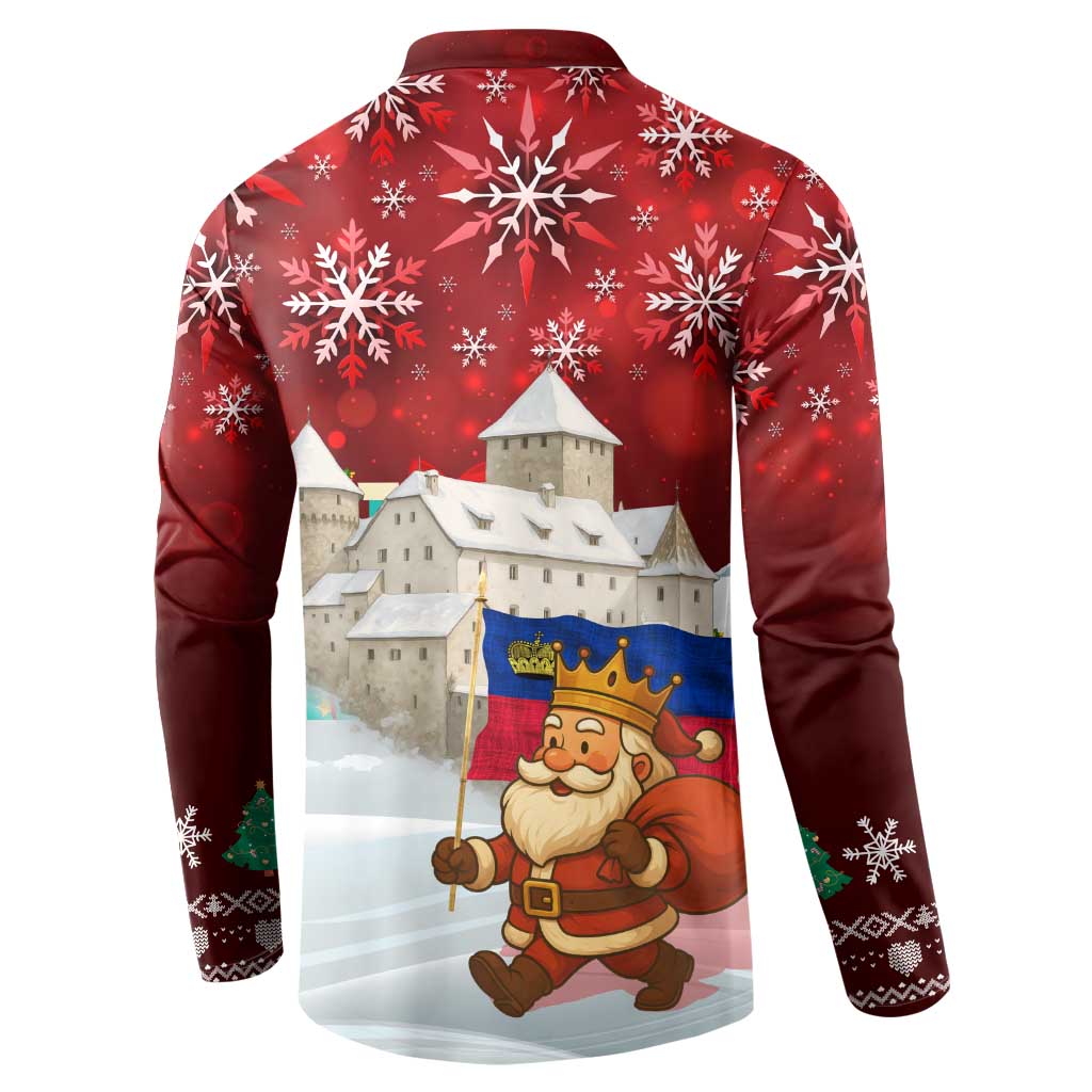 Liechtenstein Christmas Button Sweatshirt with Santa Claus Castle Snowflakes and National Flag - Wonder Print Shop