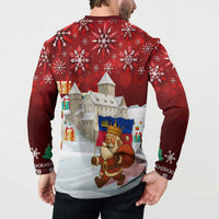 Liechtenstein Christmas Button Sweatshirt with Santa Claus Castle Snowflakes and National Flag - Wonder Print Shop