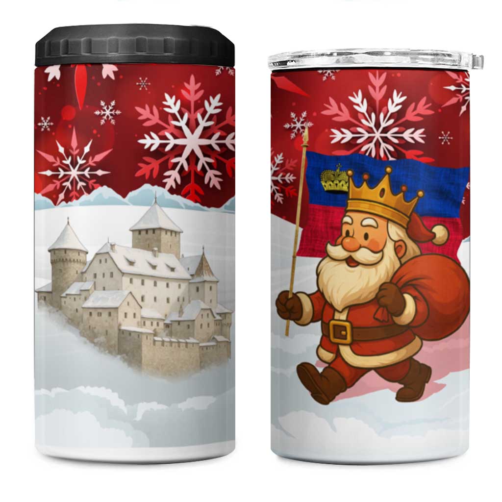 Liechtenstein Christmas 4 in 1 Can Cooler Tumbler with Santa Claus Castle Snowflakes and National Flag - Wonder Print Shop