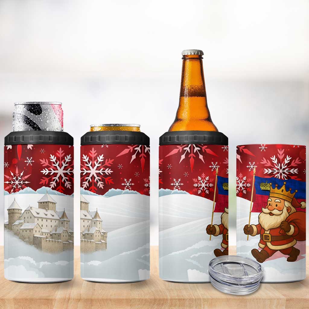 Liechtenstein Christmas 4 in 1 Can Cooler Tumbler with Santa Claus Castle Snowflakes and National Flag - Wonder Print Shop