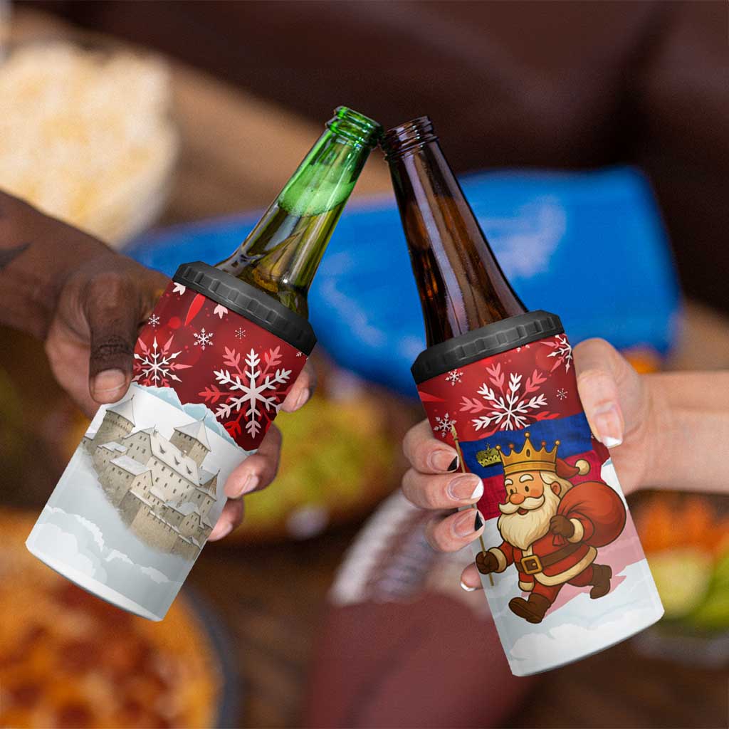 Liechtenstein Christmas 4 in 1 Can Cooler Tumbler with Santa Claus Castle Snowflakes and National Flag - Wonder Print Shop