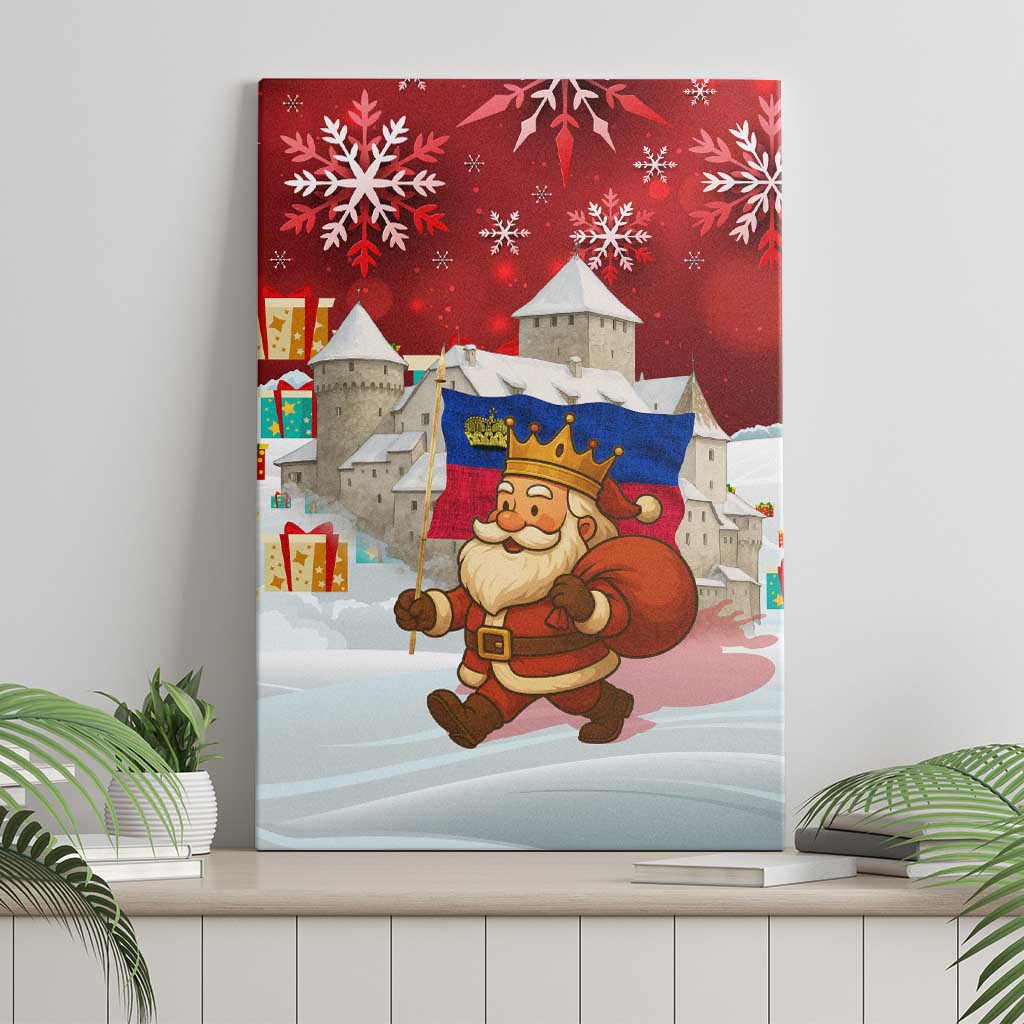 Liechtenstein Christmas Canvas Wall Art with Santa Claus Castle Snowflakes and National Flag - Wonder Print Shop