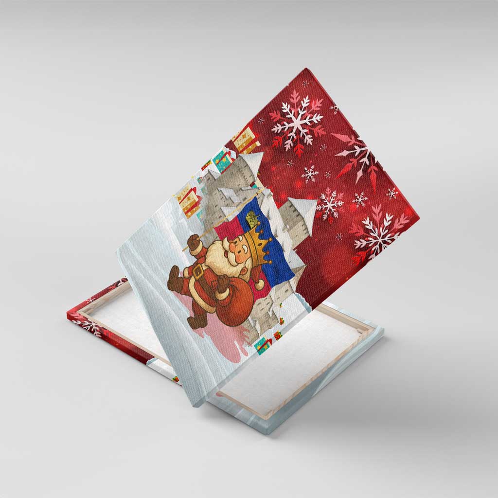 Liechtenstein Christmas Canvas Wall Art with Santa Claus Castle Snowflakes and National Flag - Wonder Print Shop