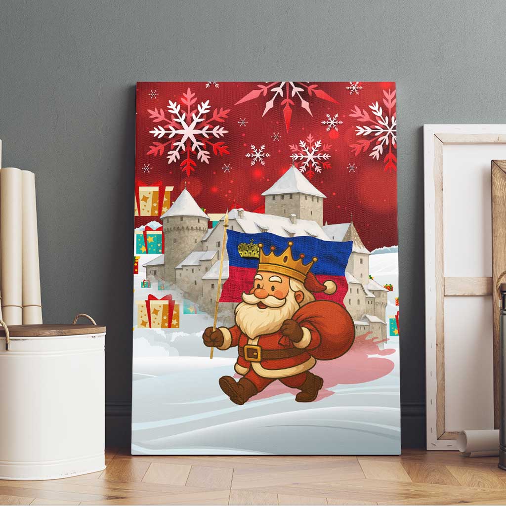 Liechtenstein Christmas Canvas Wall Art with Santa Claus Castle Snowflakes and National Flag - Wonder Print Shop
