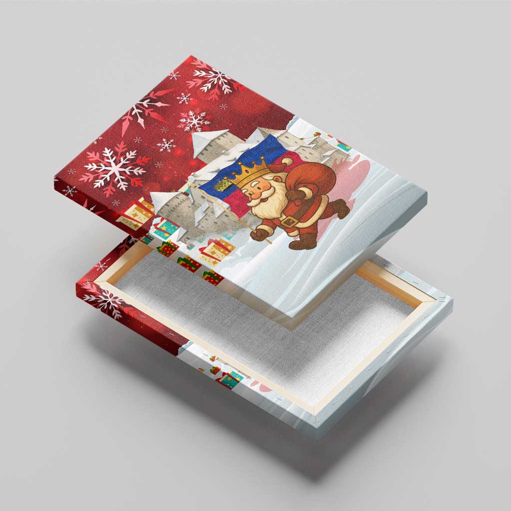 Liechtenstein Christmas Canvas Wall Art with Santa Claus Castle Snowflakes and National Flag - Wonder Print Shop
