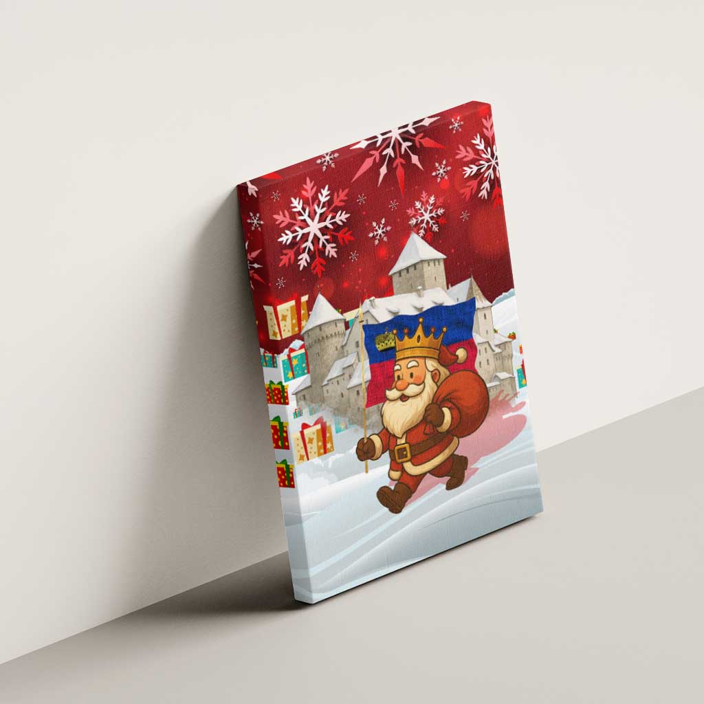 Liechtenstein Christmas Canvas Wall Art with Santa Claus Castle Snowflakes and National Flag - Wonder Print Shop