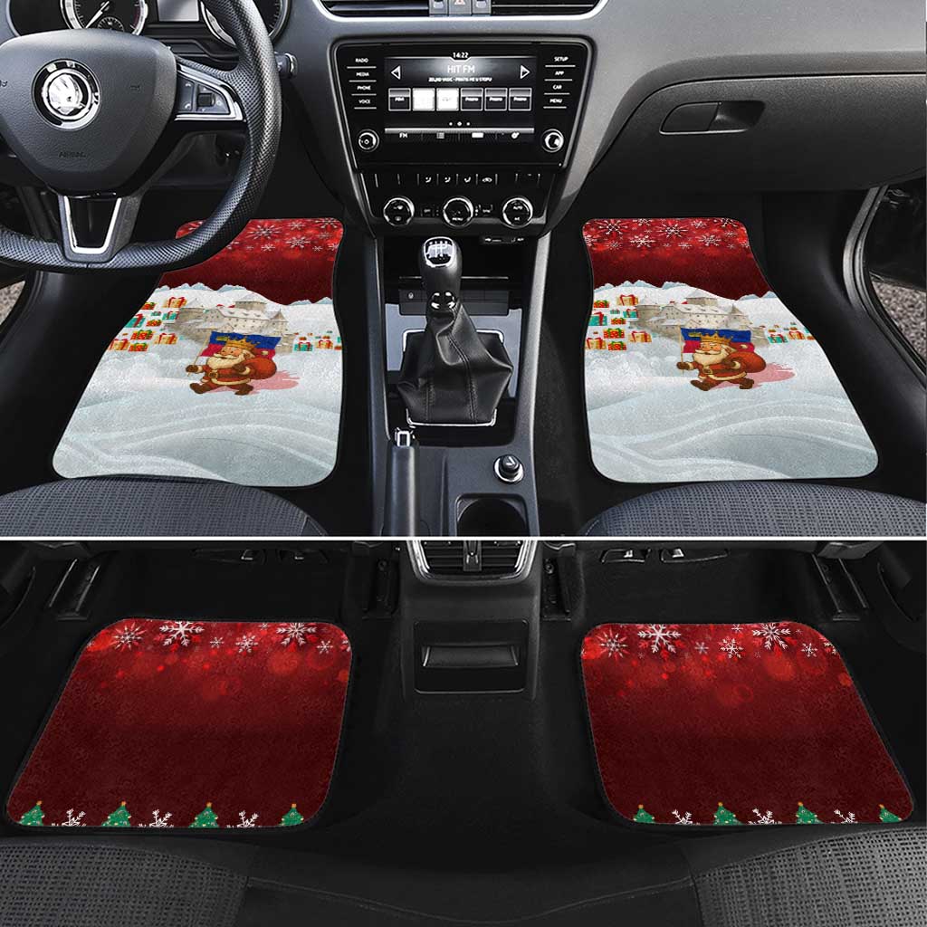 Liechtenstein Christmas Car Mats with Santa Claus Castle Snowflakes and National Flag - Wonder Print Shop