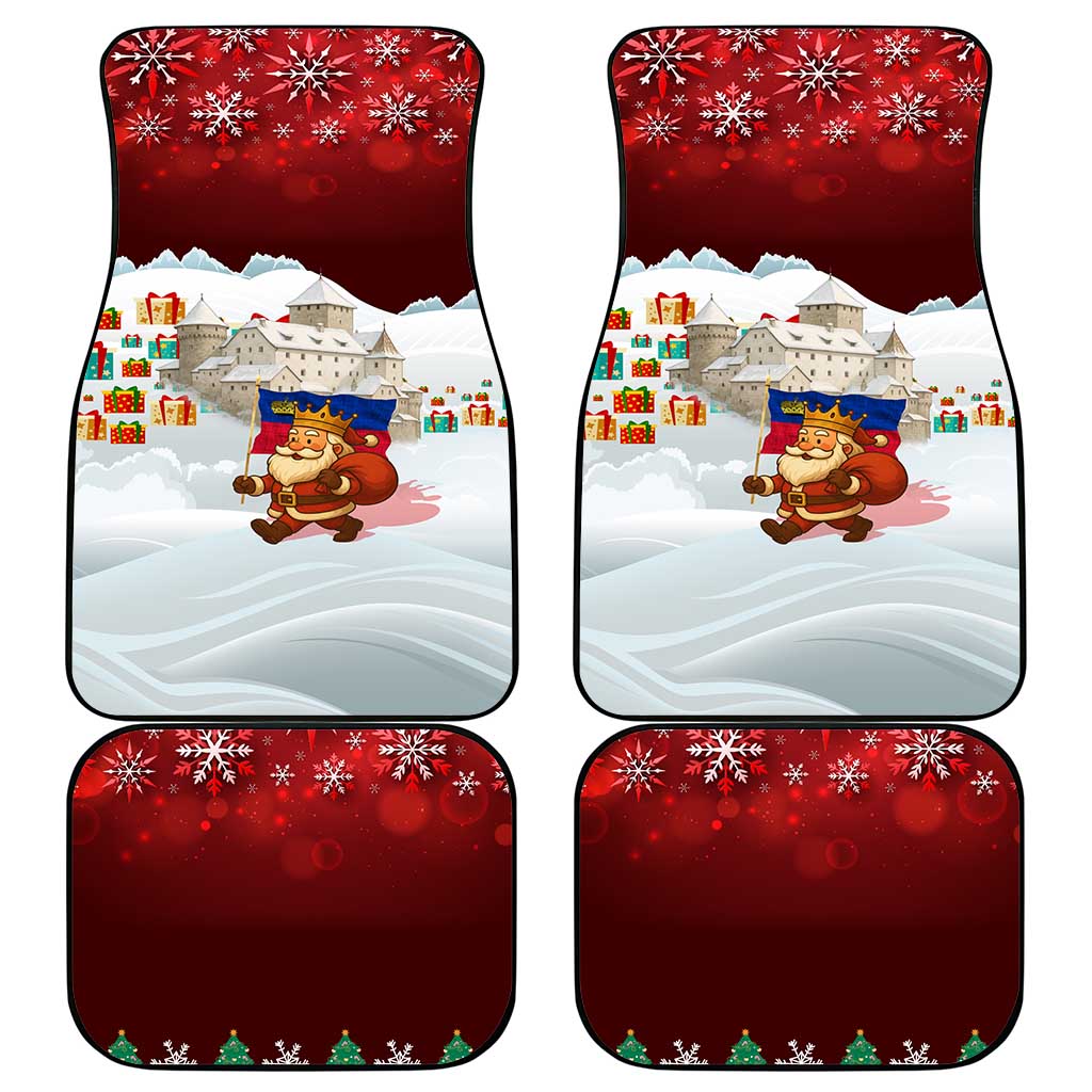 Liechtenstein Christmas Car Mats with Santa Claus Castle Snowflakes and National Flag - Wonder Print Shop