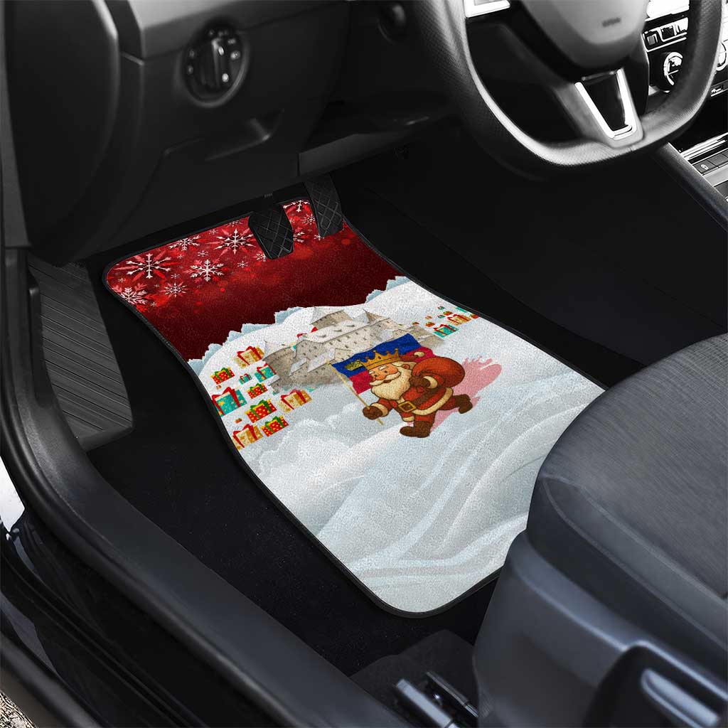Liechtenstein Christmas Car Mats with Santa Claus Castle Snowflakes and National Flag - Wonder Print Shop