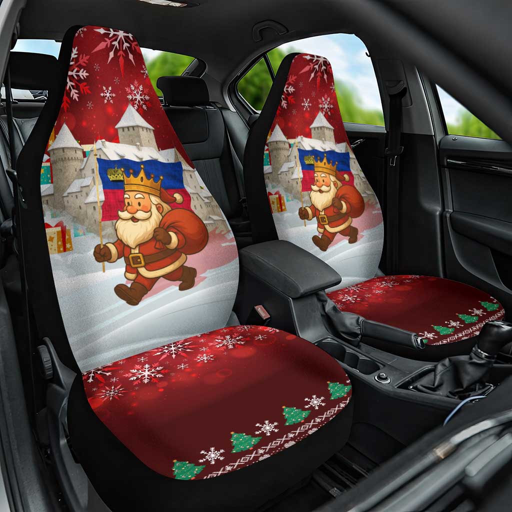 Liechtenstein Christmas Car Seat Cover with Santa Claus Castle Snowflakes and National Flag - Wonder Print Shop