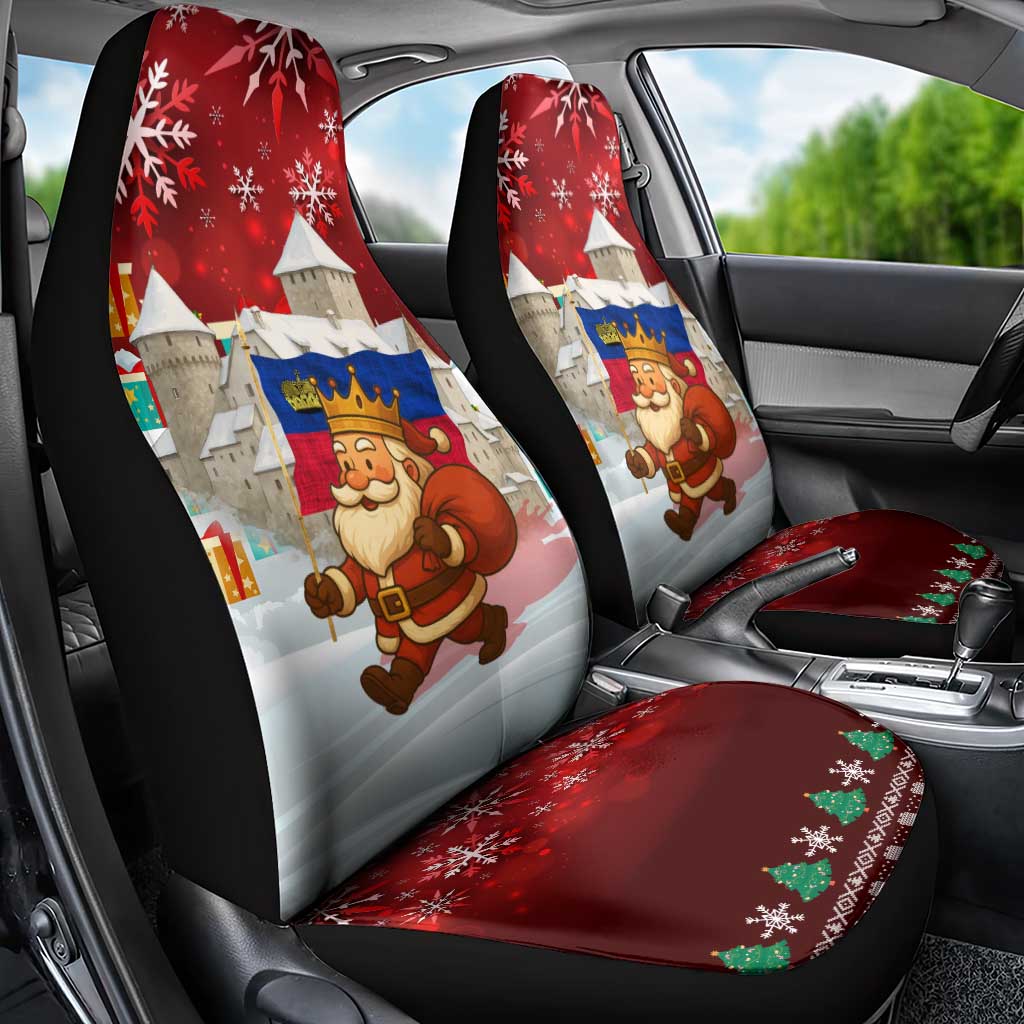 Liechtenstein Christmas Car Seat Cover with Santa Claus Castle Snowflakes and National Flag - Wonder Print Shop