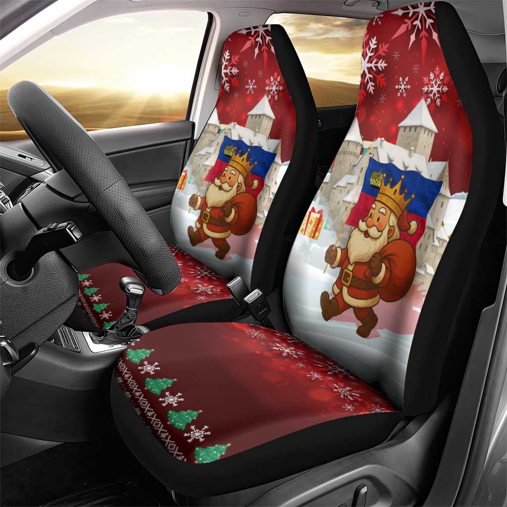 Liechtenstein Christmas Car Seat Cover with Santa Claus Castle Snowflakes and National Flag - Wonder Print Shop