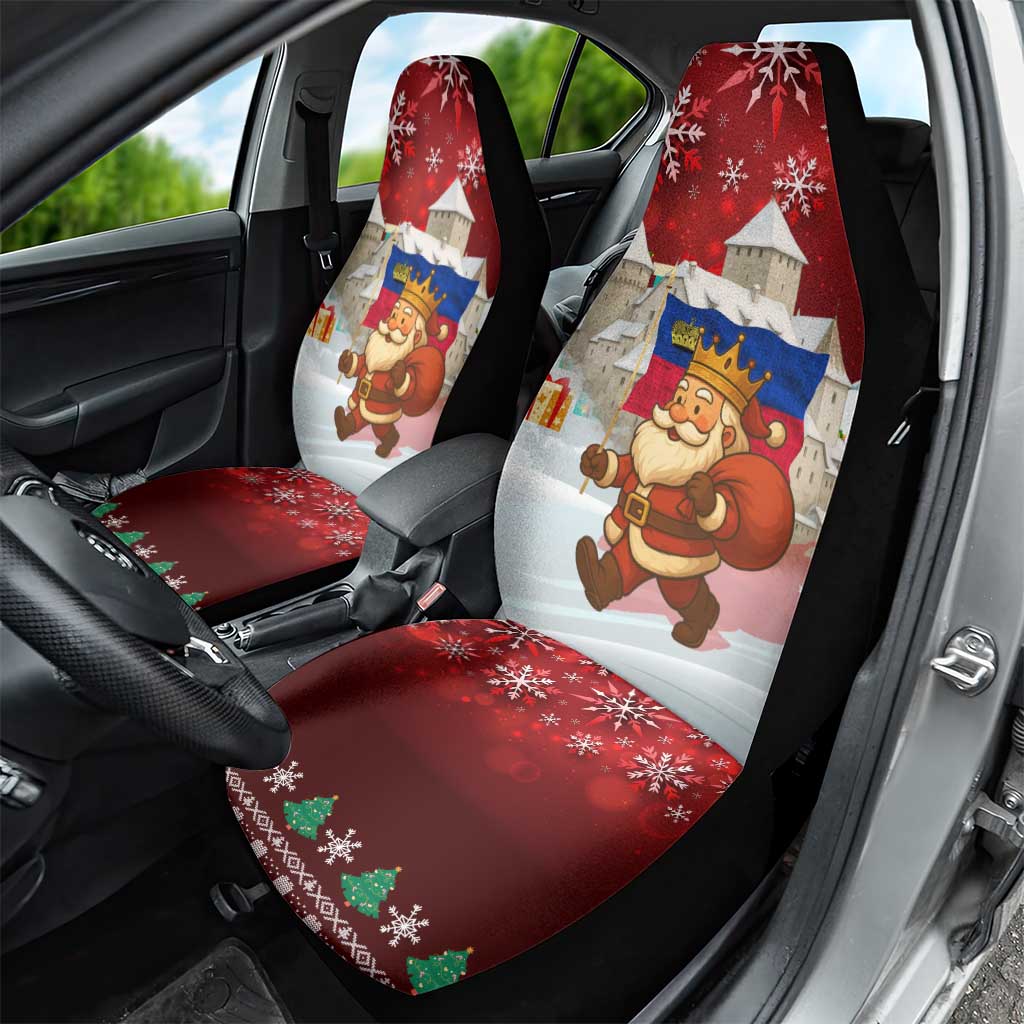 Liechtenstein Christmas Car Seat Cover with Santa Claus Castle Snowflakes and National Flag - Wonder Print Shop