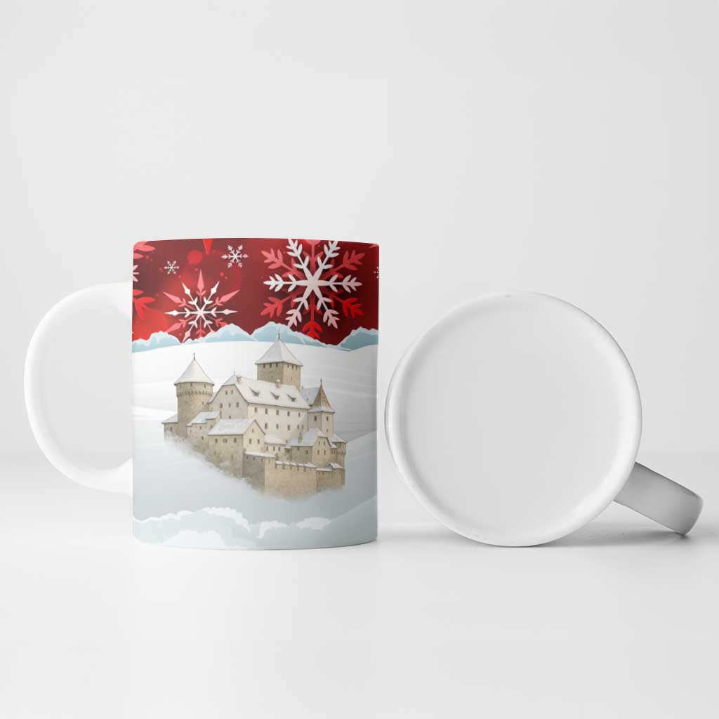 Liechtenstein Christmas Ceramic Mug with Santa Claus Castle Snowflakes and National Flag - undefined