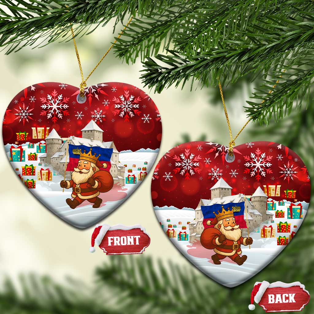 Liechtenstein Christmas Ceramic Ornament with Santa Claus Castle Snowflakes and National Flag - Wonder Print Shop