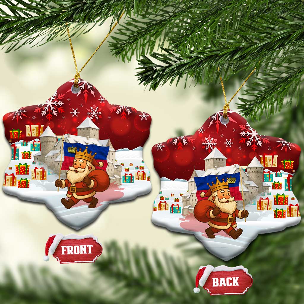 Liechtenstein Christmas Ceramic Ornament with Santa Claus Castle Snowflakes and National Flag - Wonder Print Shop