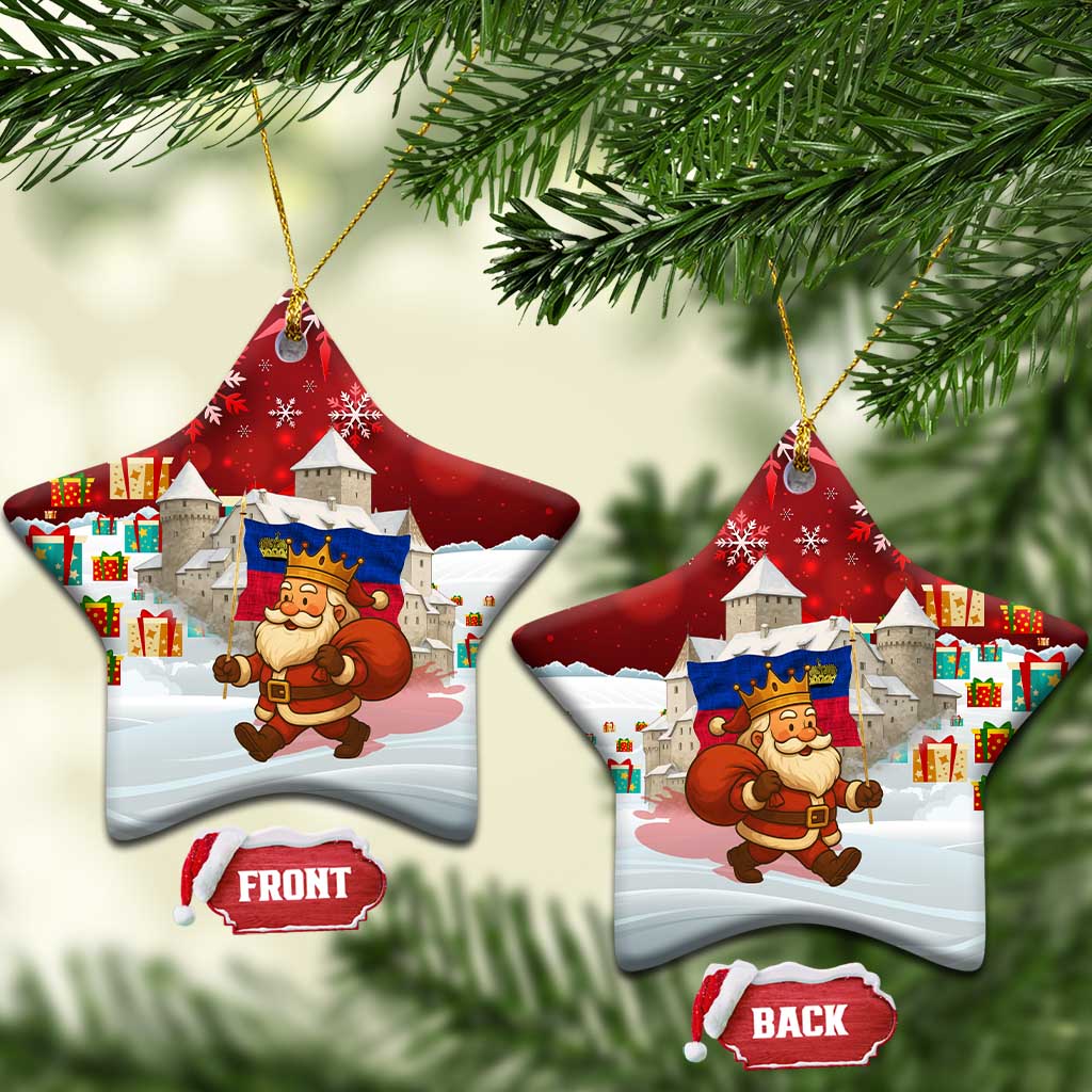 Liechtenstein Christmas Ceramic Ornament with Santa Claus Castle Snowflakes and National Flag - Wonder Print Shop