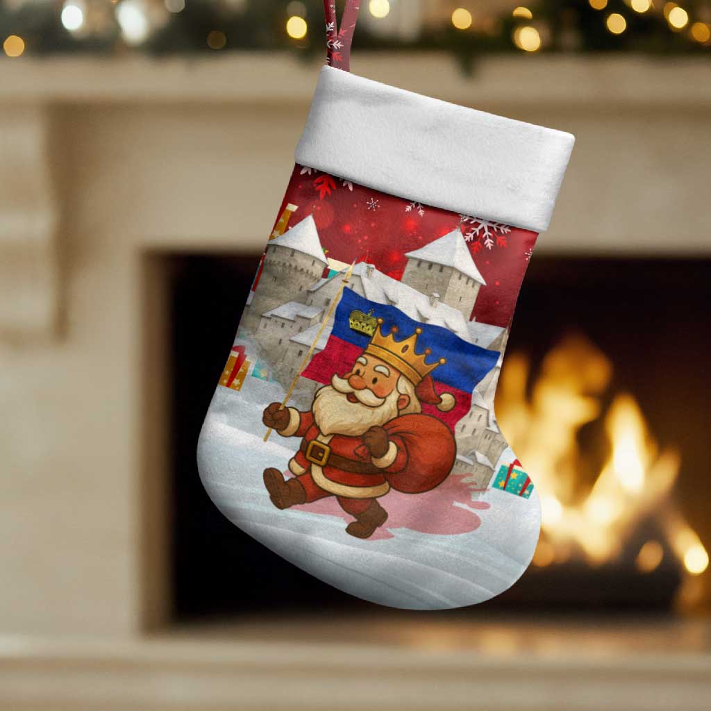 Liechtenstein Christmas Stocking with Santa Claus Castle Snowflakes and National Flag - Wonder Print Shop