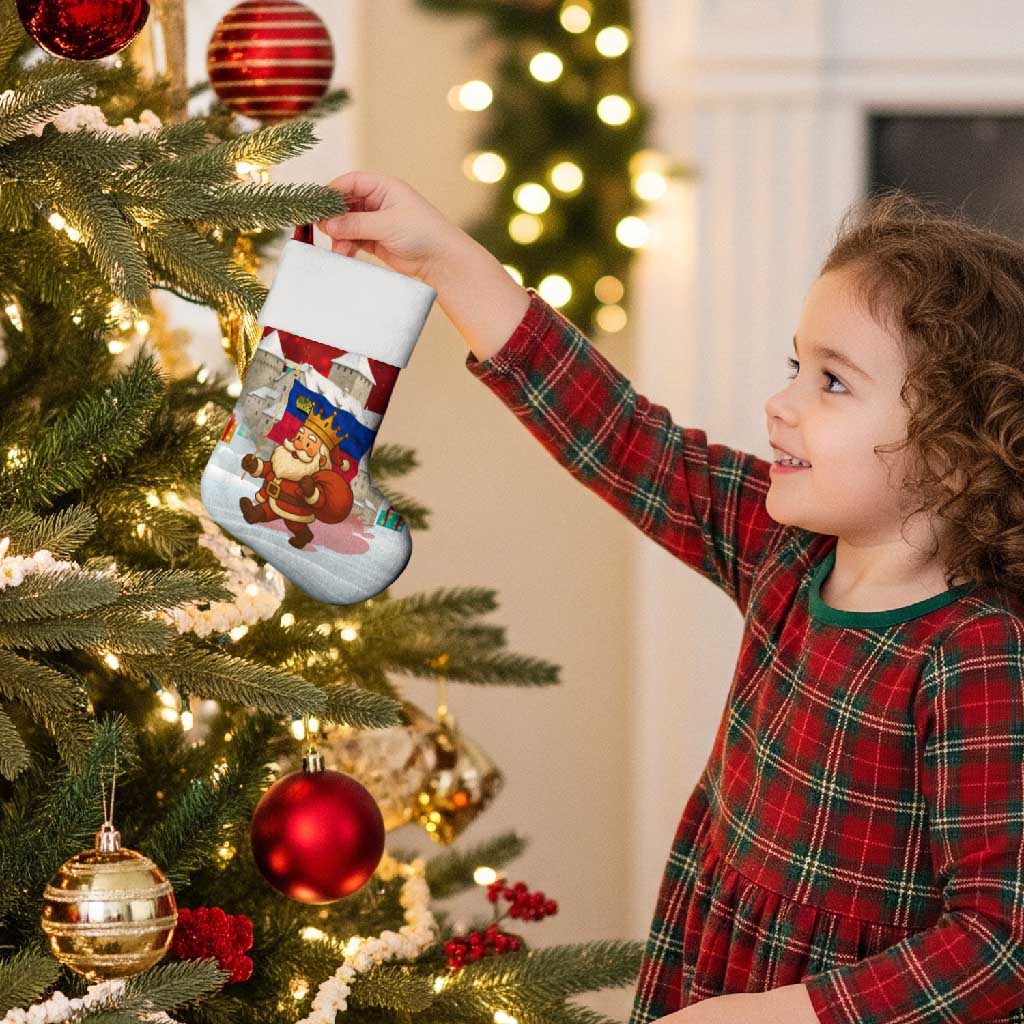 Liechtenstein Christmas Stocking with Santa Claus Castle Snowflakes and National Flag - Wonder Print Shop