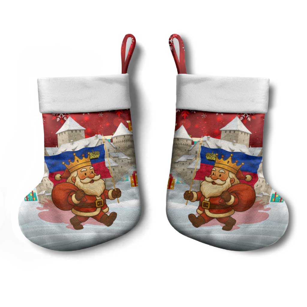 Liechtenstein Christmas Stocking with Santa Claus Castle Snowflakes and National Flag - Wonder Print Shop