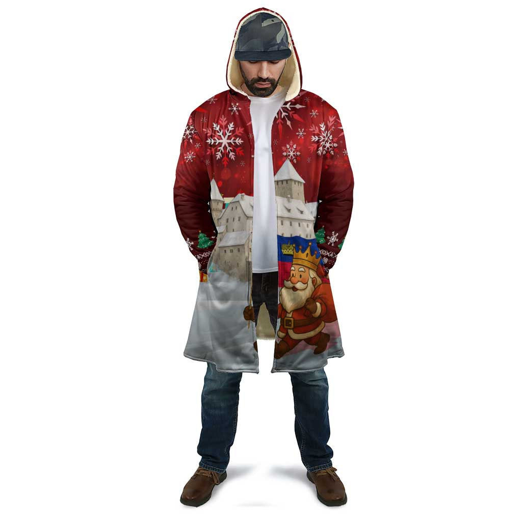 Liechtenstein Christmas Cloak with Santa Claus Castle Snowflakes and National Flag - Wonder Print Shop