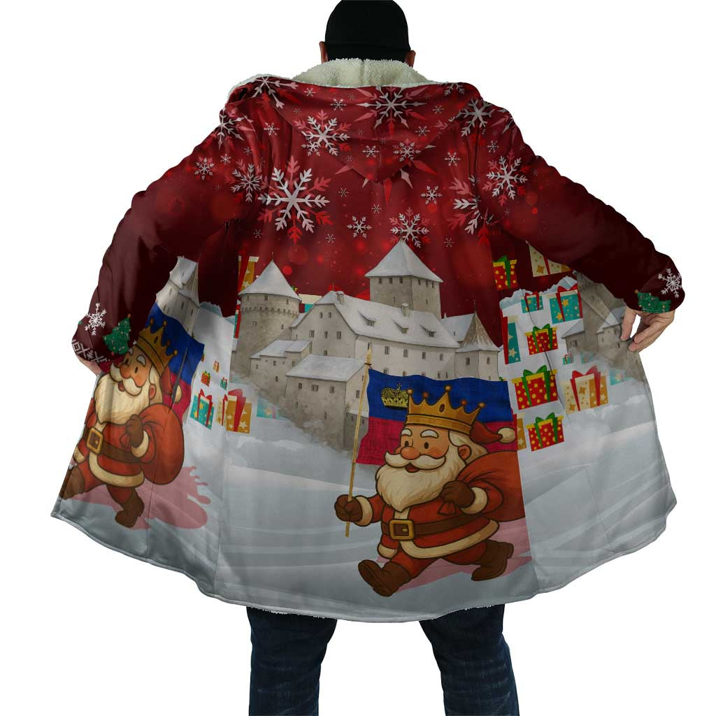 Liechtenstein Christmas Cloak with Santa Claus Castle Snowflakes and National Flag - Wonder Print Shop