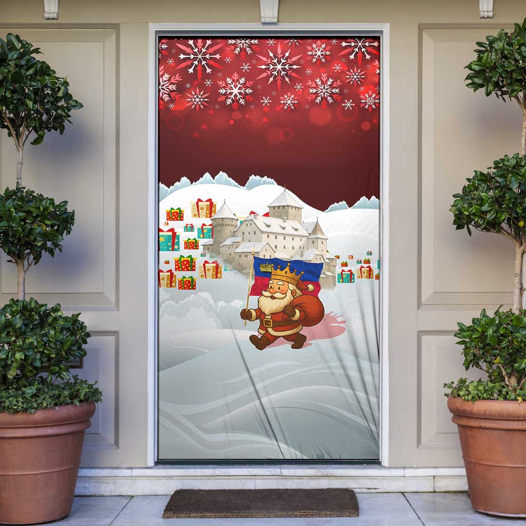 Liechtenstein Christmas Door Cover with Santa Claus Castle Snowflakes and National Flag - Wonder Print Shop