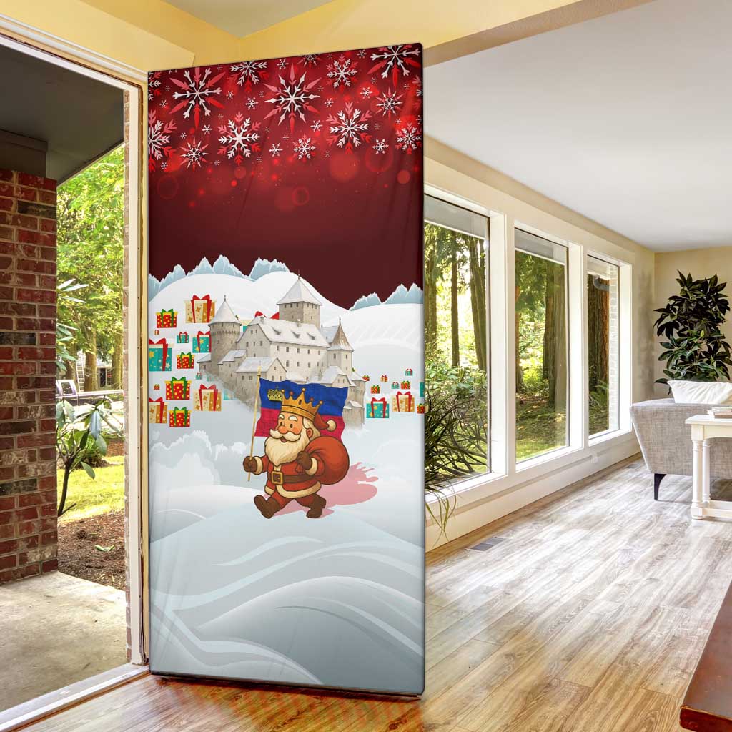 Liechtenstein Christmas Door Cover with Santa Claus Castle Snowflakes and National Flag - Wonder Print Shop