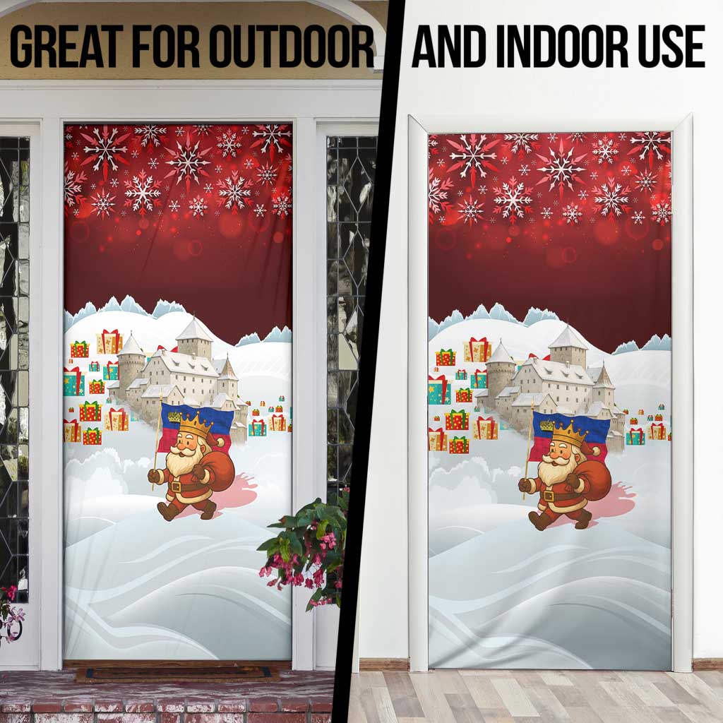 Liechtenstein Christmas Door Cover with Santa Claus Castle Snowflakes and National Flag - Wonder Print Shop