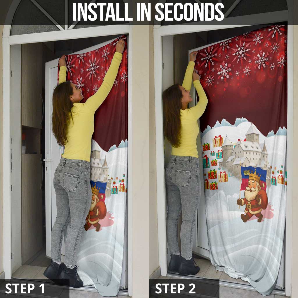 Liechtenstein Christmas Door Cover with Santa Claus Castle Snowflakes and National Flag - Wonder Print Shop