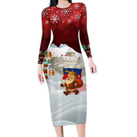 Liechtenstein Christmas Family Matching Long Sleeve Bodycon Dress and Hawaiian Shirt with Santa Claus Castle Snowflakes and National Flag - Wonder Print Shop