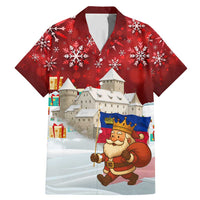 Liechtenstein Christmas Family Matching Mermaid Dress and Hawaiian Shirt with Santa Claus Castle Snowflakes and National Flag - Wonder Print Shop