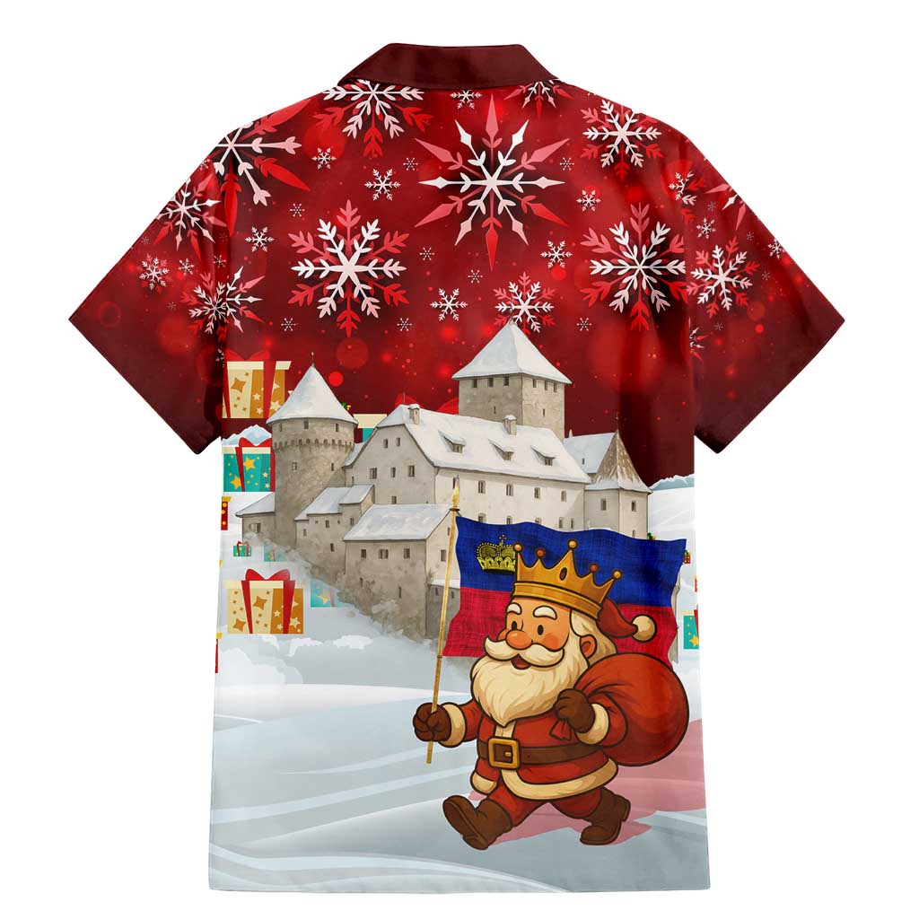 Liechtenstein Christmas Family Matching Mermaid Dress and Hawaiian Shirt with Santa Claus Castle Snowflakes and National Flag - Wonder Print Shop