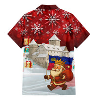 Liechtenstein Christmas Family Matching Mermaid Dress and Hawaiian Shirt with Santa Claus Castle Snowflakes and National Flag - Wonder Print Shop