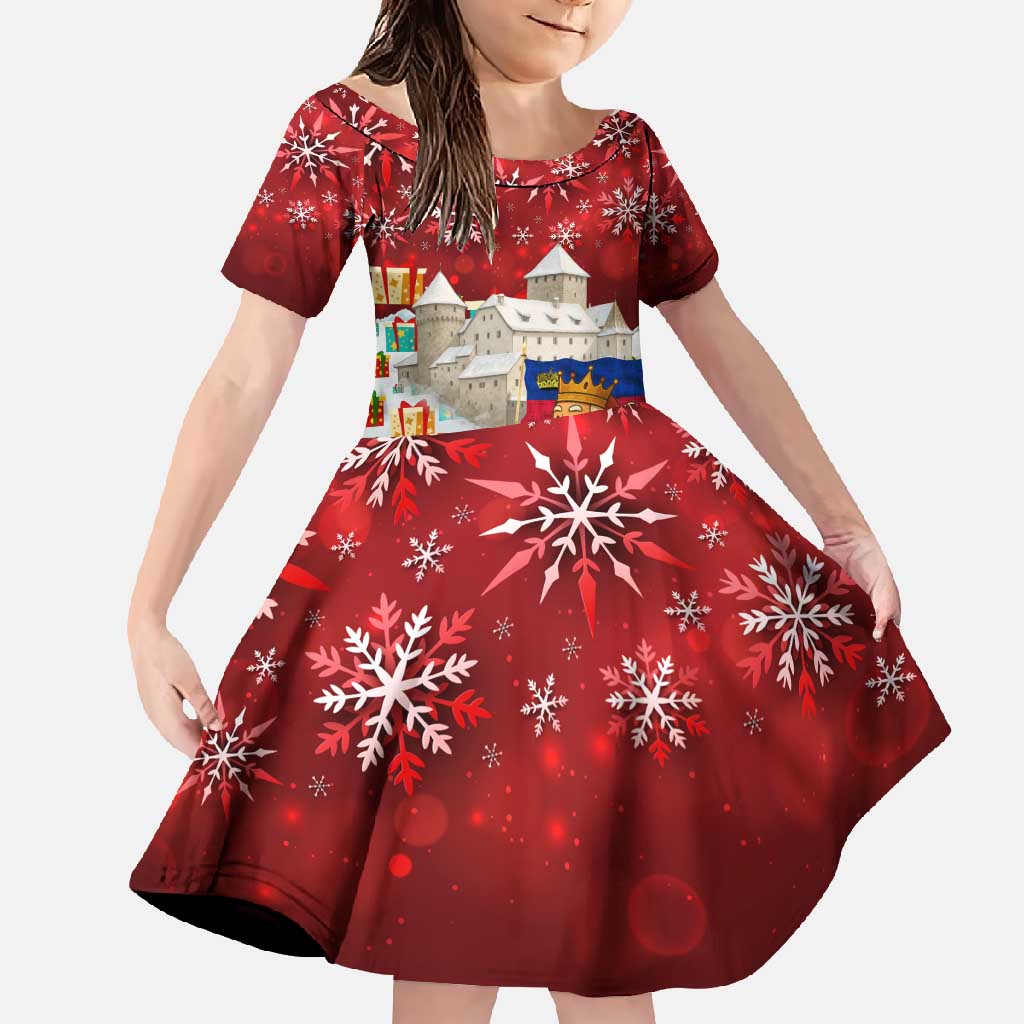 Liechtenstein Christmas Family Matching Off Shoulder Maxi Dress and Hawaiian Shirt with Santa Claus Castle Snowflakes and National Flag - Wonder Print Shop