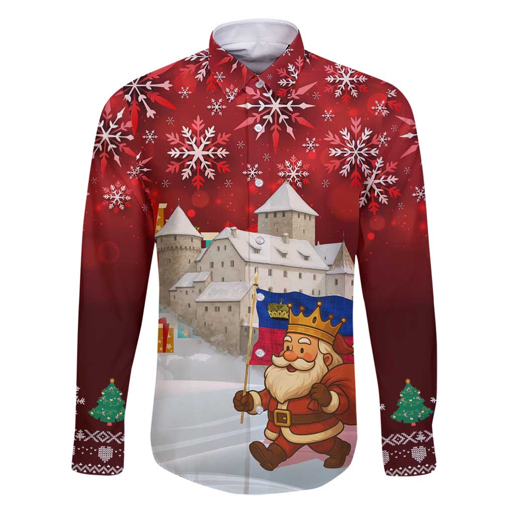 Liechtenstein Christmas Family Matching Puletasi and Hawaiian Shirt with Santa Claus Castle Snowflakes and National Flag - Wonder Print Shop