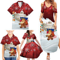 Liechtenstein Christmas Family Matching Summer Maxi Dress and Hawaiian Shirt with Santa Claus Castle Snowflakes and National Flag - Wonder Print Shop