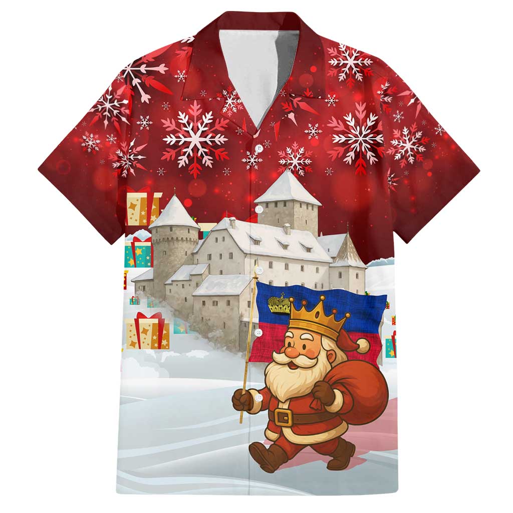 Liechtenstein Christmas Family Matching Tank Maxi Dress and Hawaiian Shirt with Santa Claus Castle Snowflakes and National Flag - Wonder Print Shop