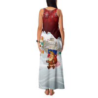 Liechtenstein Christmas Family Matching Tank Maxi Dress and Hawaiian Shirt with Santa Claus Castle Snowflakes and National Flag - Wonder Print Shop