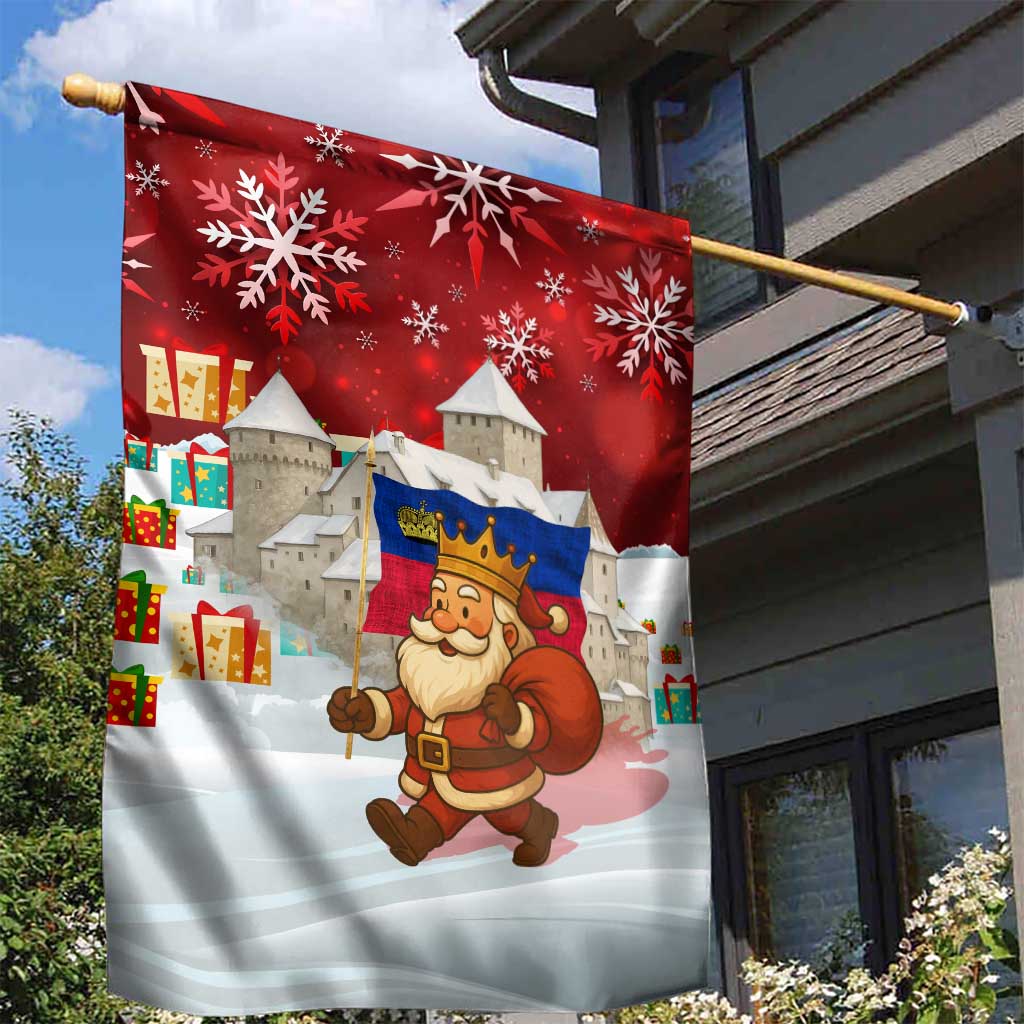 Liechtenstein Christmas Garden Flag with Santa Claus Castle Snowflakes and National Flag - Wonder Print Shop