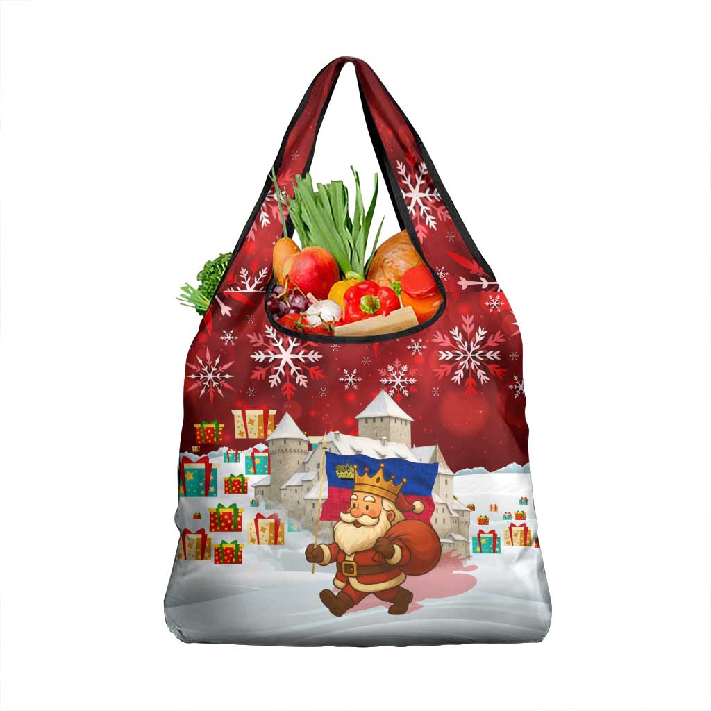 Liechtenstein Christmas Grocery Bag with Santa Claus Castle Snowflakes and National Flag - Wonder Print Shop