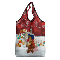 Liechtenstein Christmas Grocery Bag with Santa Claus Castle Snowflakes and National Flag - Wonder Print Shop
